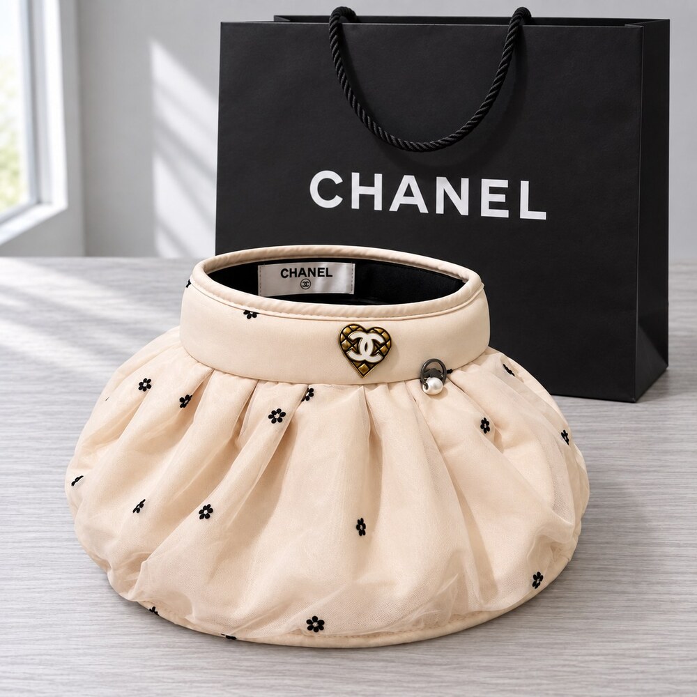 CHANEL Beige Tulle Bow Sun Visor